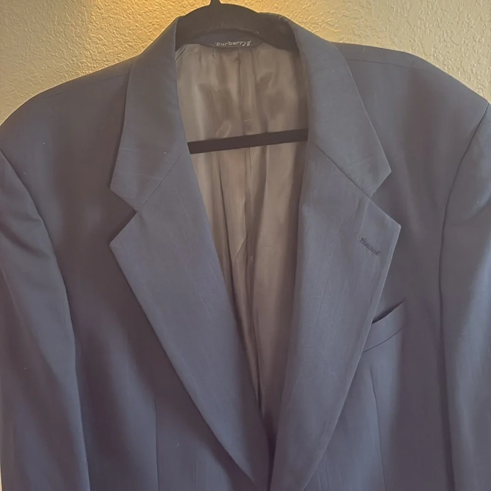 Burberry Men’s 100% Wool Navy Blazer with textured pin stripe/ 40 see details